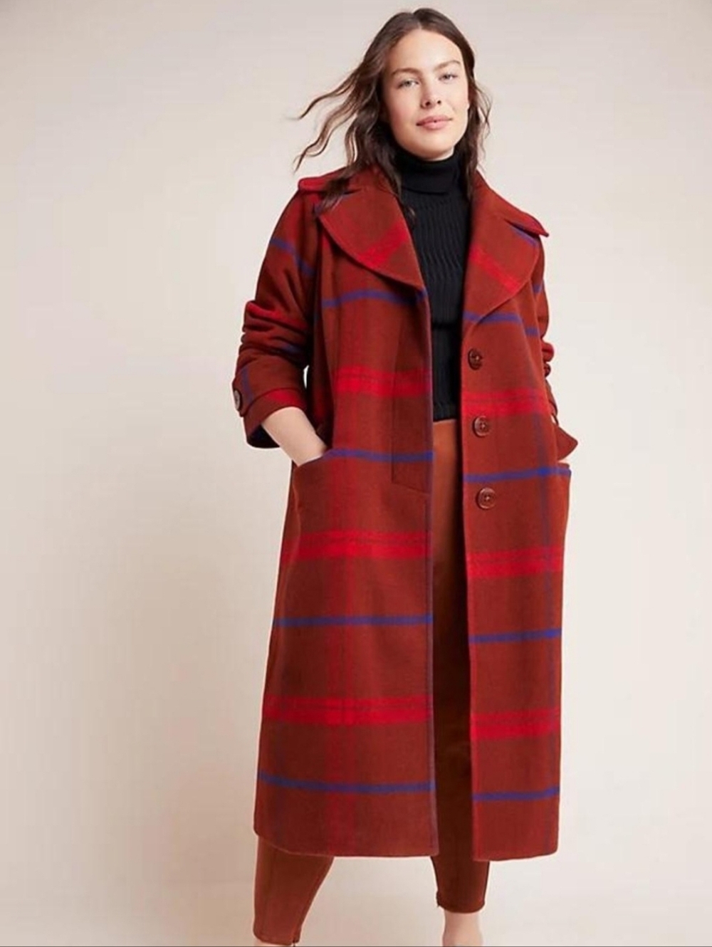 Anthropologie Plaid Jasper Wool Blend Coat in XS (oversized fit).